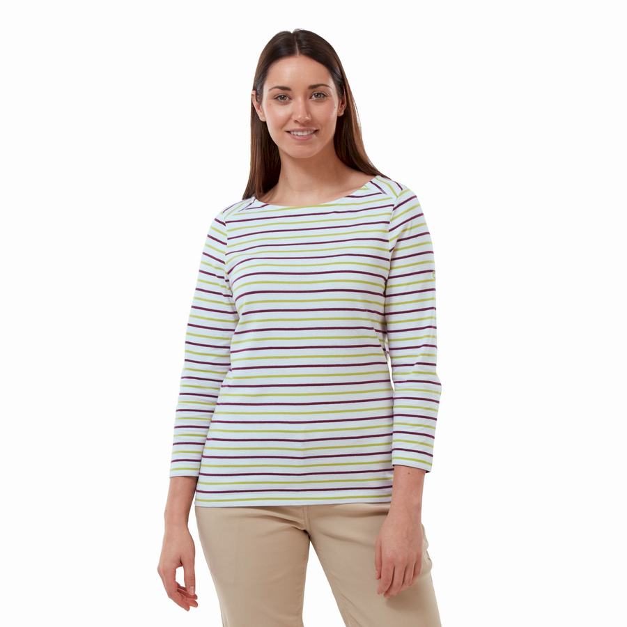 Craghoppers Blanca 3/4 Sleeved Top T-shirts Dame Lysegrøn Striber | DRF6372DY