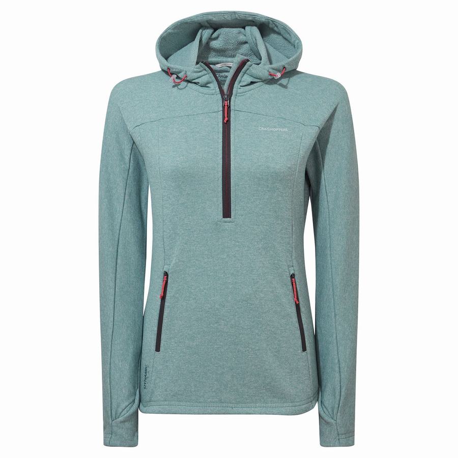 Craghoppers Dynamic Hætte Half Zip T-shirts Dame Grøn Grå | QLR679VU