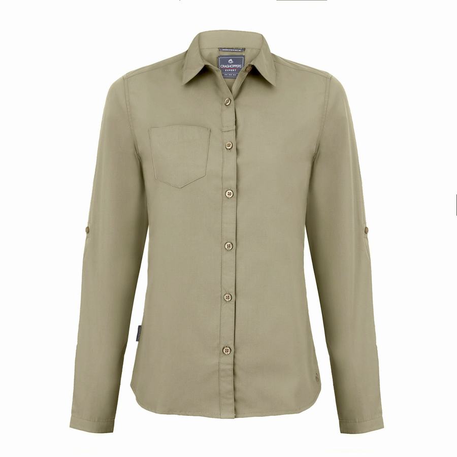 Craghoppers Expert Kiwi Long Sleeved Skjorter Dame Khaki | AAL2960CV