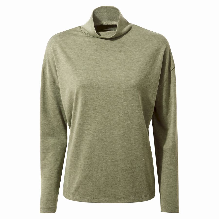 Craghoppers Meridan Long Sleeved T-shirts Dame Olivengrøn | GIZ6738XP