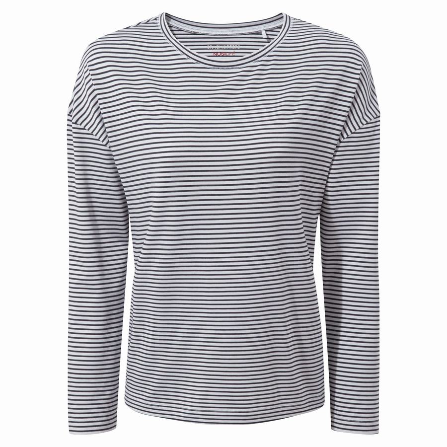 Craghoppers NosiLife Cora Long Sleeved T-shirts Dame Blå Mørkeblå Striber | TNE4213GG