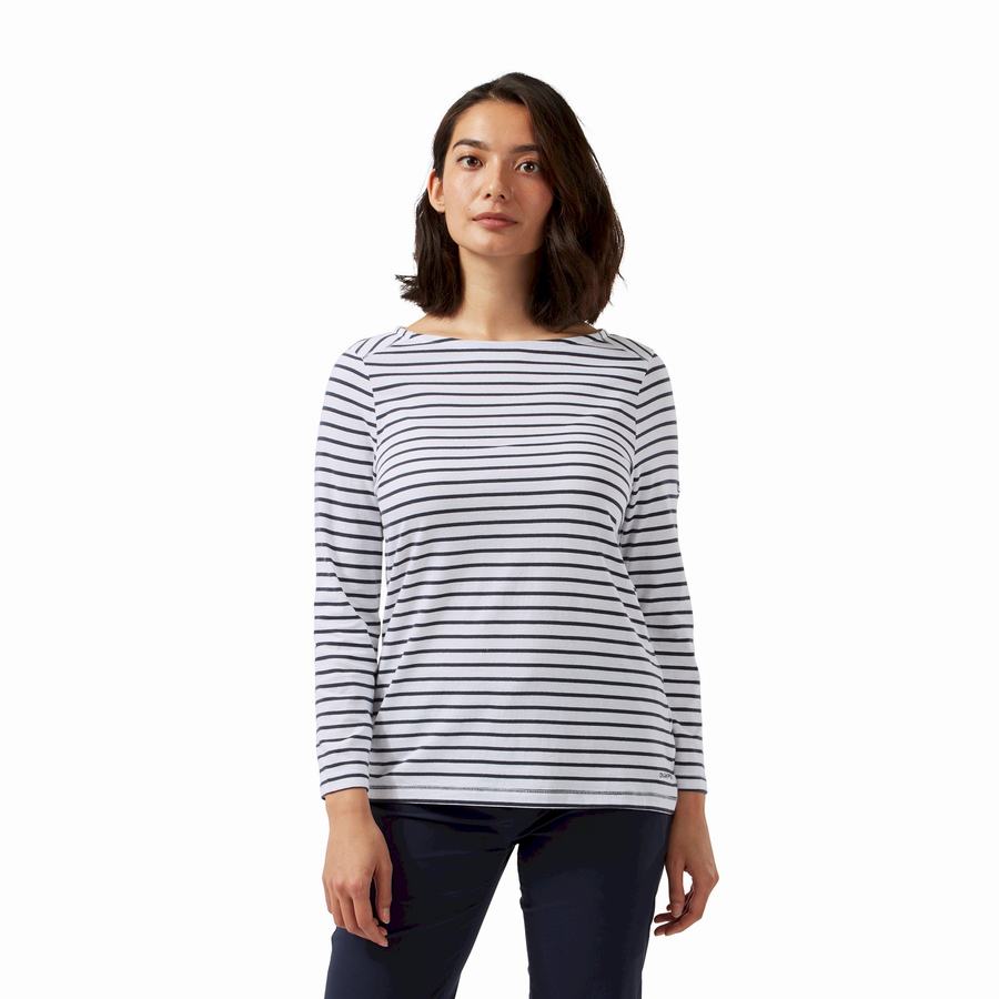 Craghoppers Blanca 3/4 Sleeved Top T-shirts Dame Blå Mørkeblå Hvide Striber | WJC5027FE