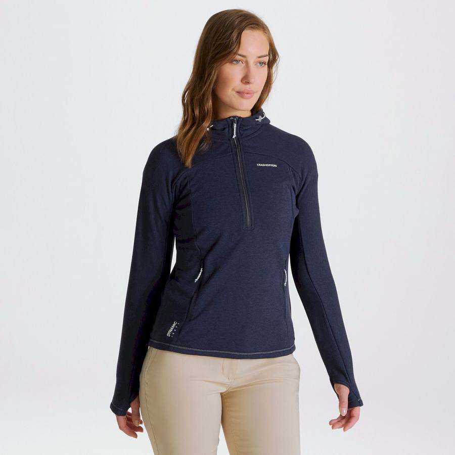 Craghoppers Dynamic Hætte Half Zip T-shirts Dame Blå Mørkeblå | PXM6454UO