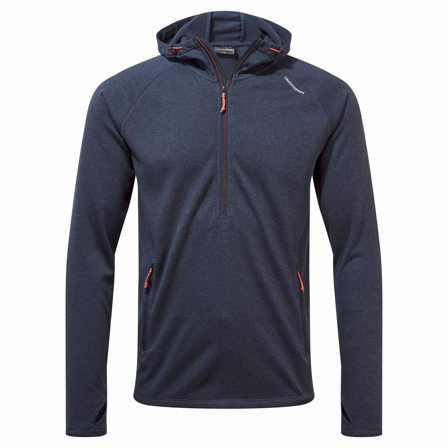 Craghoppers Dynamic Hætte Half Zip T-shirts Herre Blå Mørkeblå | ZHO6392YX