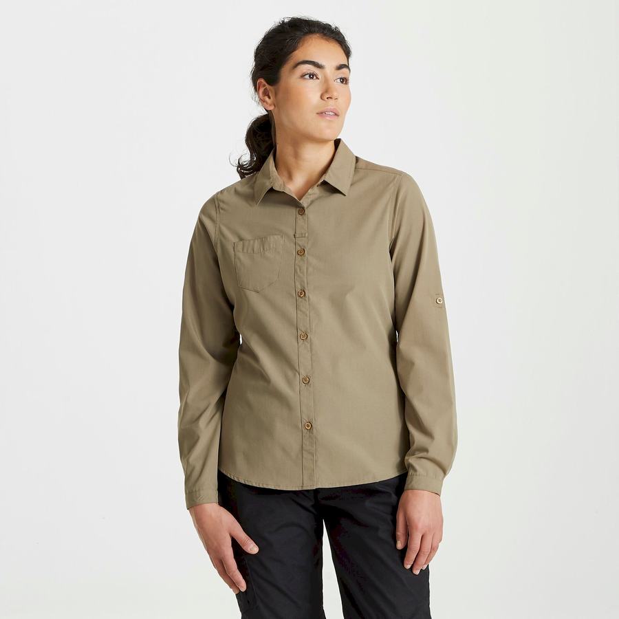 Craghoppers Expert Kiwi Long Sleeved Skjorter Dame Khaki | AAL2960CV