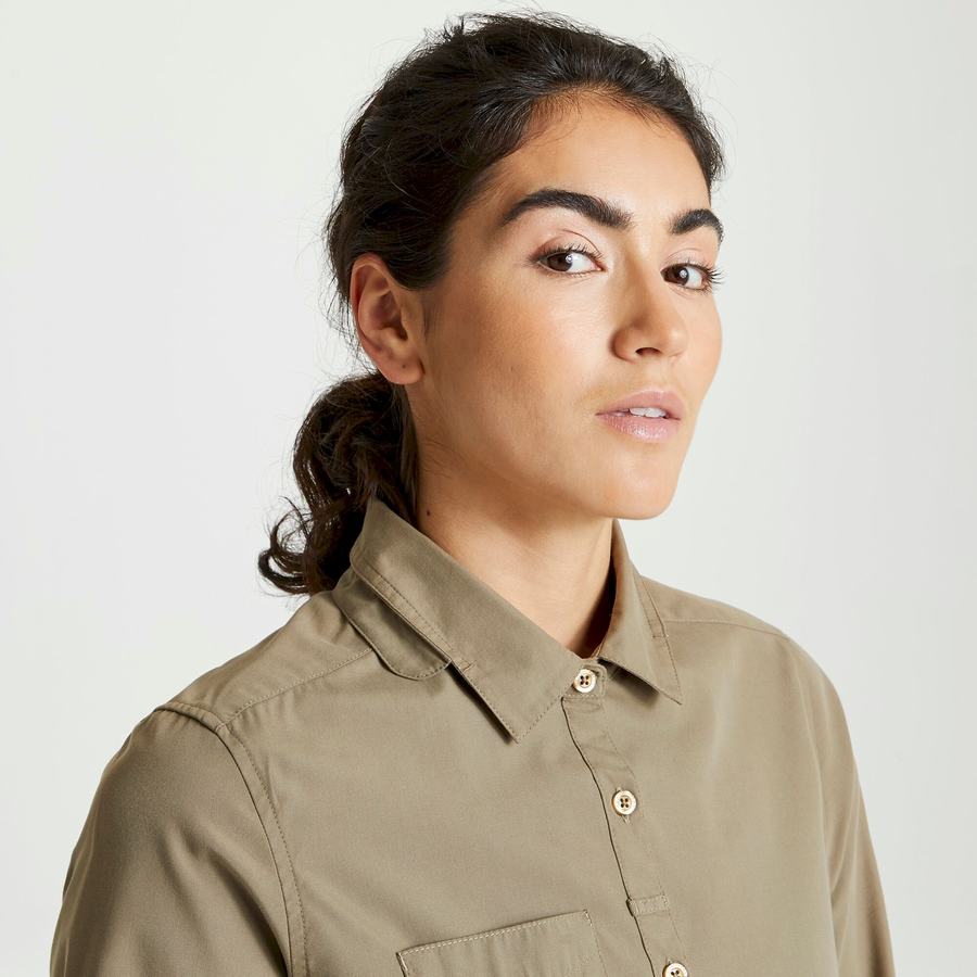 Craghoppers Expert Kiwi Long Sleeved Skjorter Dame Khaki | AAL2960CV