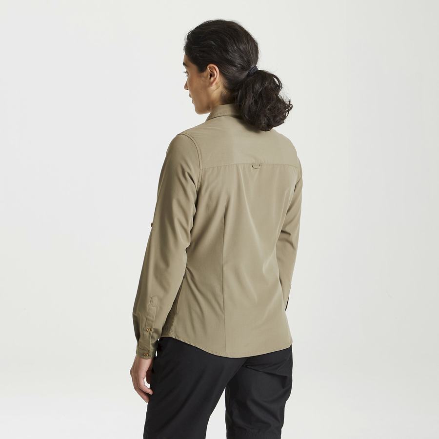 Craghoppers Expert Kiwi Long Sleeved Skjorter Dame Khaki | AAL2960CV