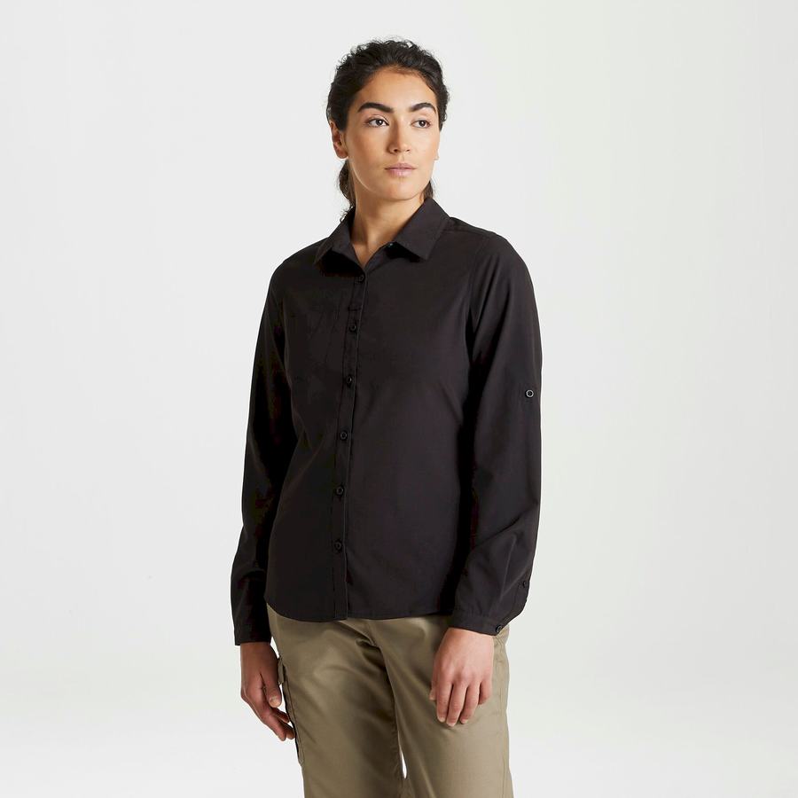 Craghoppers Expert Kiwi Long Sleeved Skjorter Dame Sort | VSY9263GU