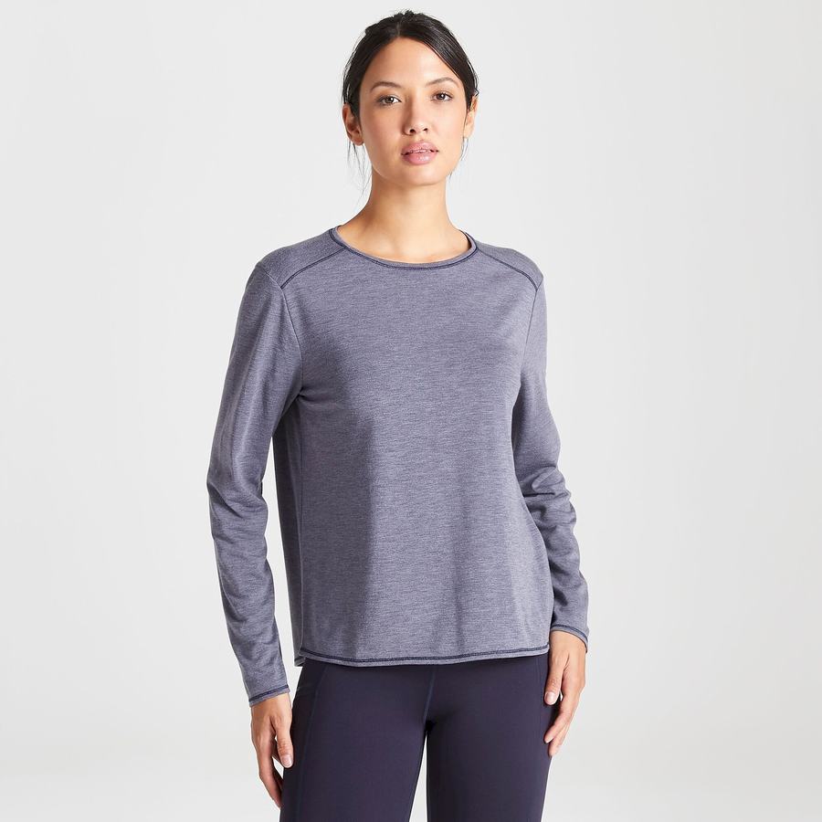 Craghoppers First Layer Long Sleeved T-shirts Dame Blå Mørkeblå | PXT9571GC