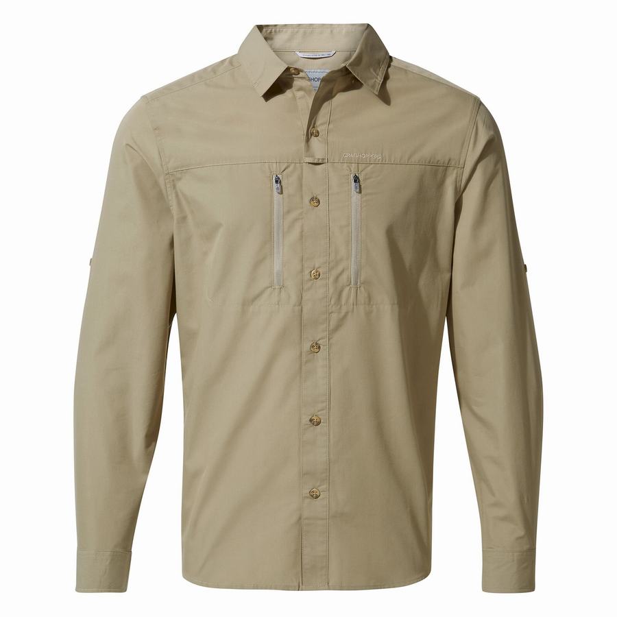 Craghoppers Kiwi Boulder Long Sleeved Skjorter Herre Khaki | HFL5343PR