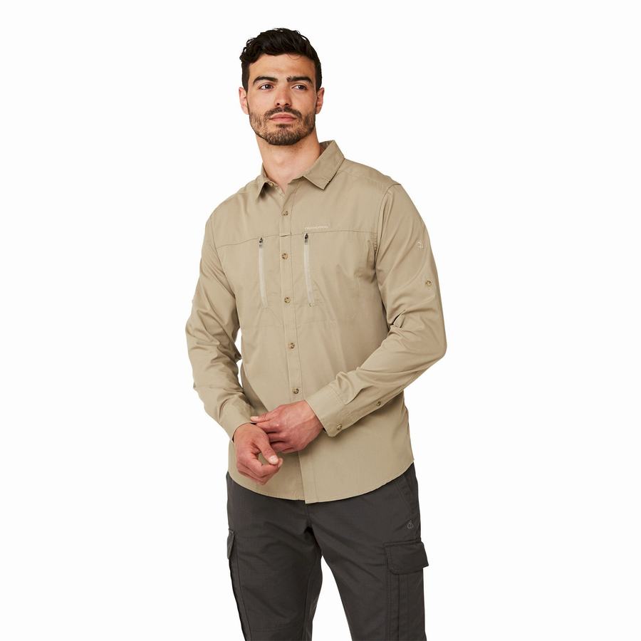 Craghoppers Kiwi Boulder Long Sleeved Skjorter Herre Khaki | HFL5343PR