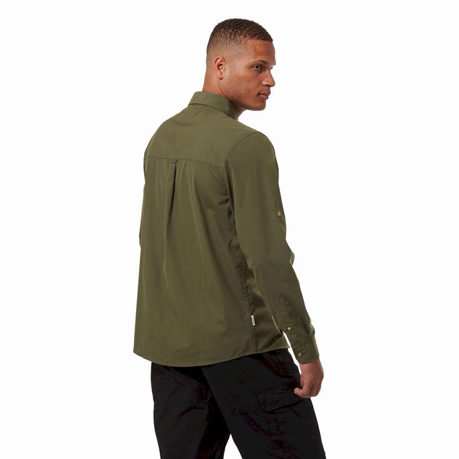 Craghoppers Kiwi Boulder Long Sleeved Skjorter Herre Mørkekhaki | SWK2233QN