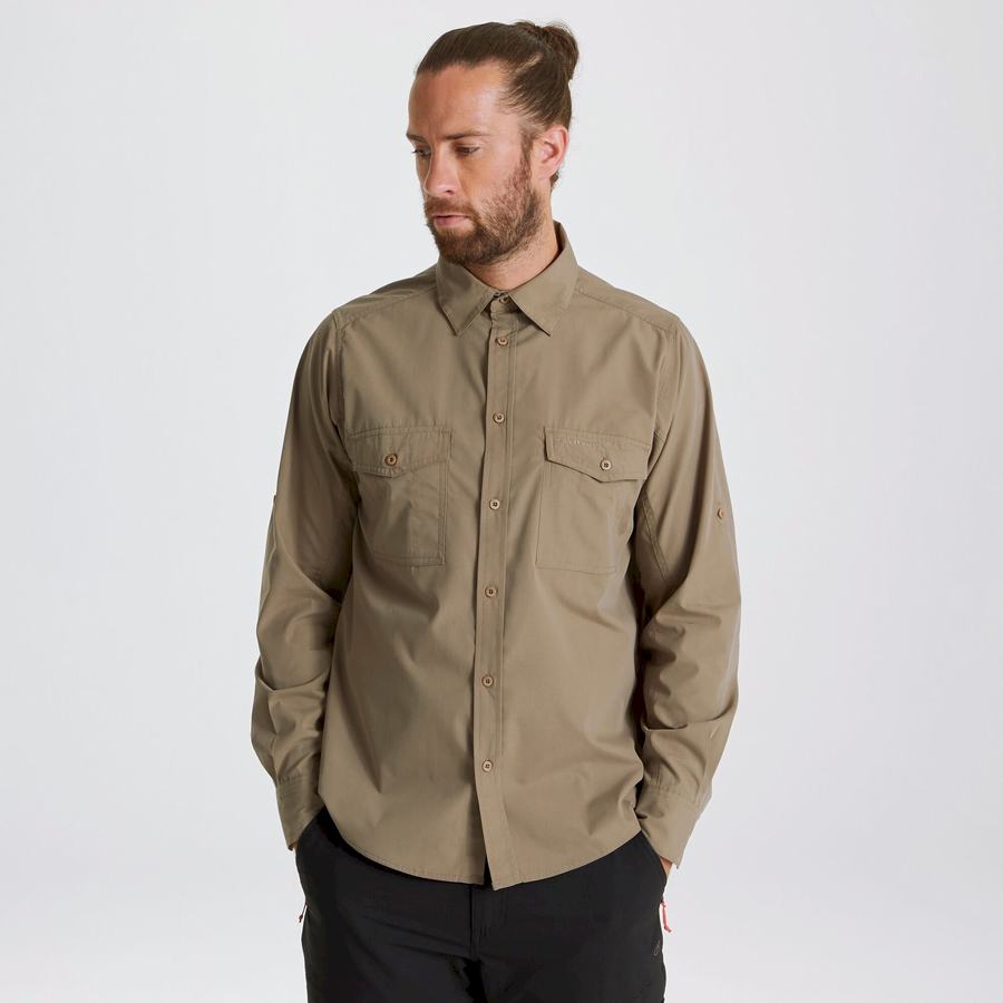 Craghoppers Kiwi Long Sleeved Skjorter Herre Mørkekhaki | SDA5561QE