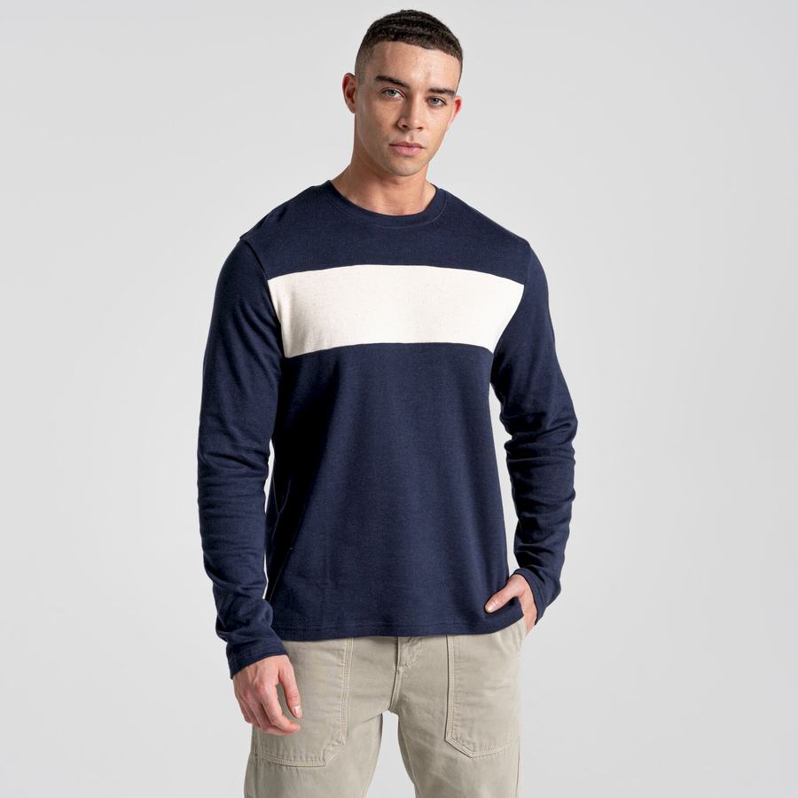 Craghoppers Latherton Long Sleeved T-shirts Herre Blå Mørkeblå Striber | SCH4179JS