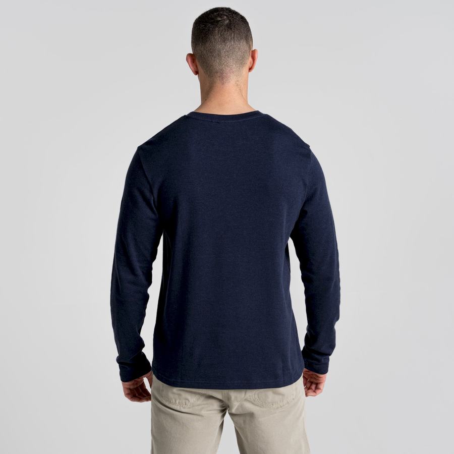 Craghoppers Latherton Long Sleeved T-shirts Herre Blå Mørkeblå Striber | SCH4179JS