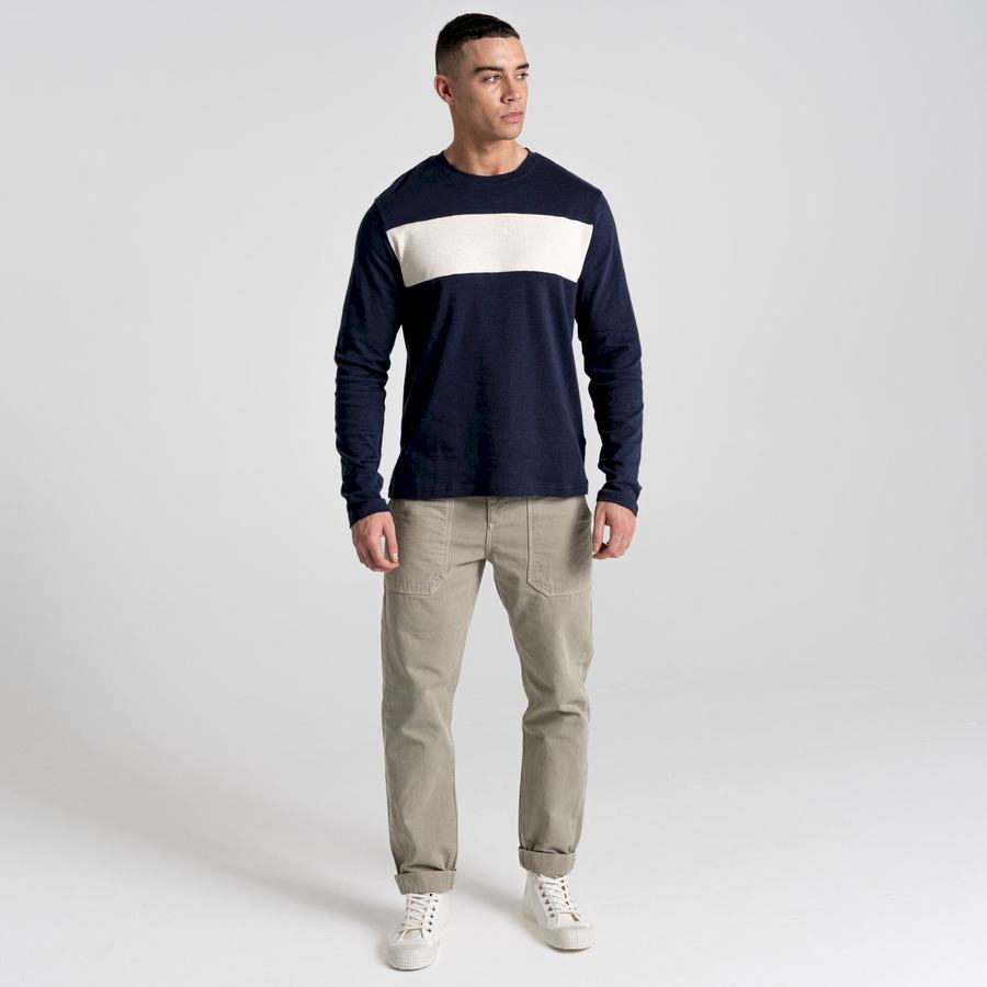 Craghoppers Latherton Long Sleeved T-shirts Herre Blå Mørkeblå Striber | SCH4179JS