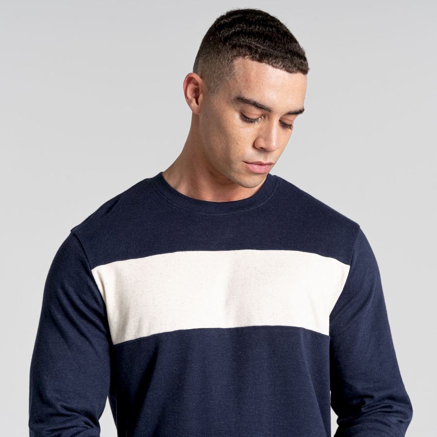 Craghoppers Latherton Long Sleeved T-shirts Herre Blå Mørkeblå Striber | SCH4179JS