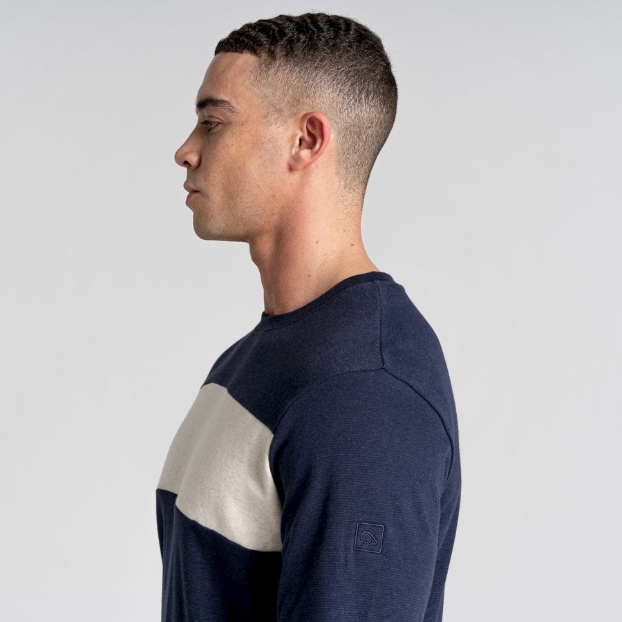 Craghoppers Latherton Long Sleeved T-shirts Herre Blå Mørkeblå Striber | SCH4179JS