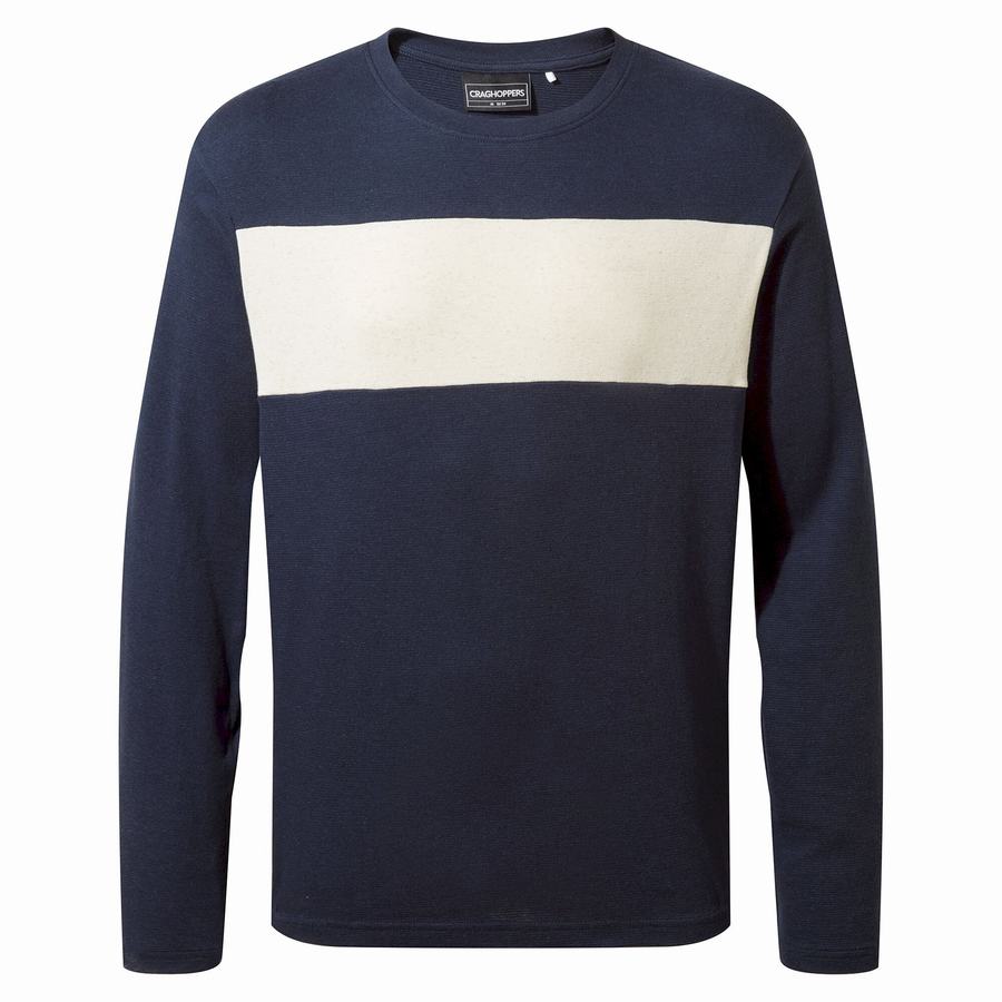 Craghoppers Latherton Long Sleeved T-shirts Herre Blå Mørkeblå Striber | SCH4179JS