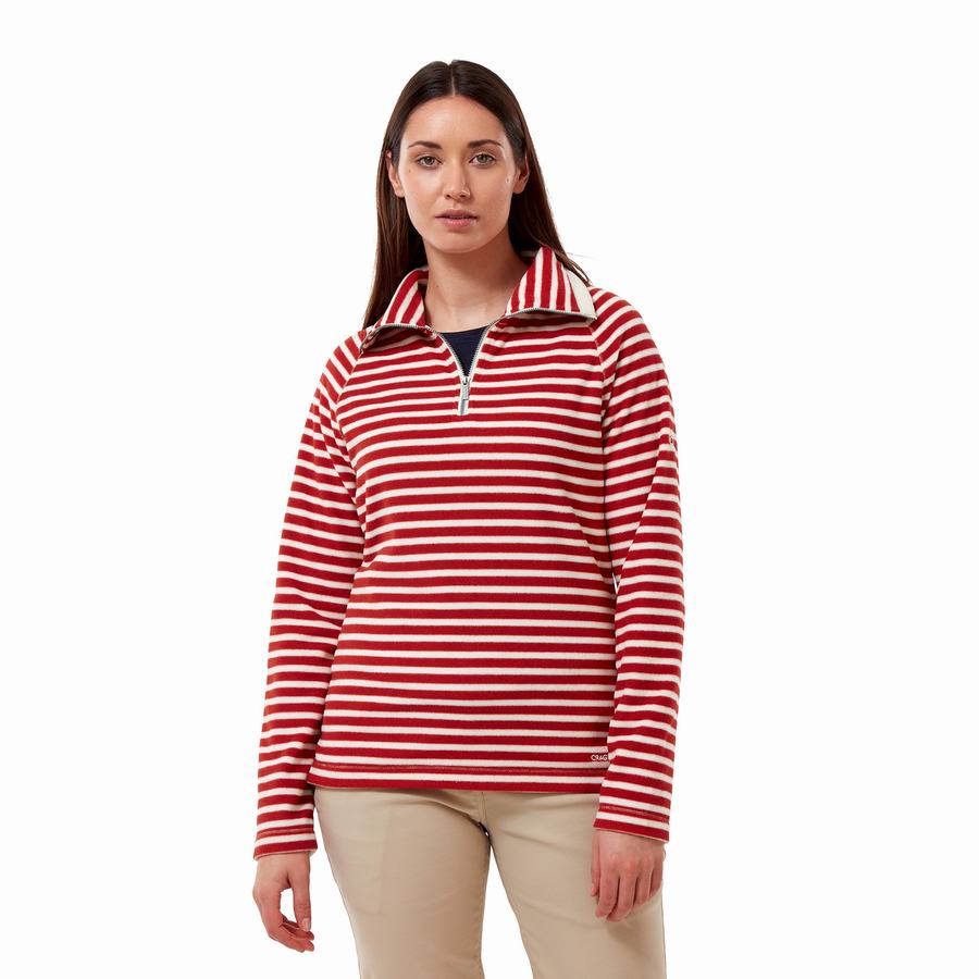 Craghoppers Natalia Half Zip Trøjer Dame Rød Striber | BCQ8520GC