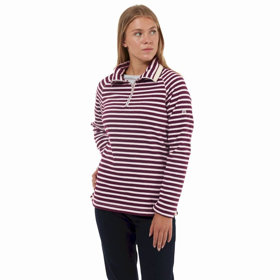 Craghoppers Natalia Half Zip Trøjer Dame Lilla Striber | OHX4481OH