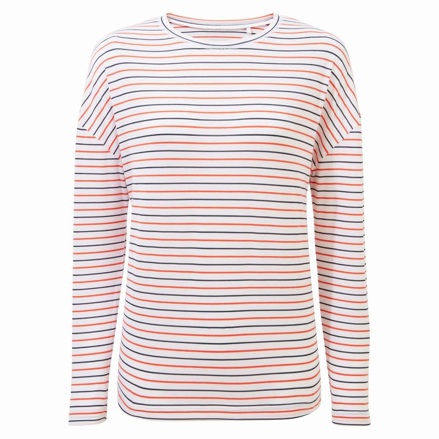 Craghoppers NosiLife Cora Long Sleeved T-shirts Dame Blå Mørkeblå Orange Striber | CDX8179RH