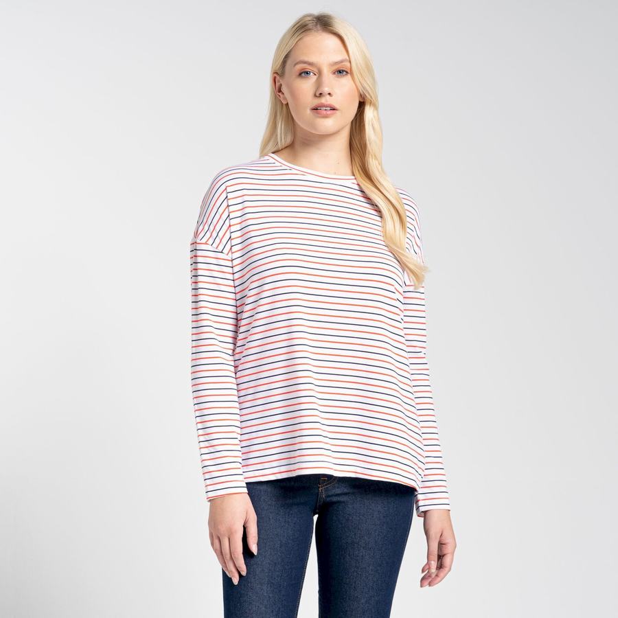 Craghoppers NosiLife Cora Long Sleeved T-shirts Dame Blå Mørkeblå Orange Striber | CDX8179RH