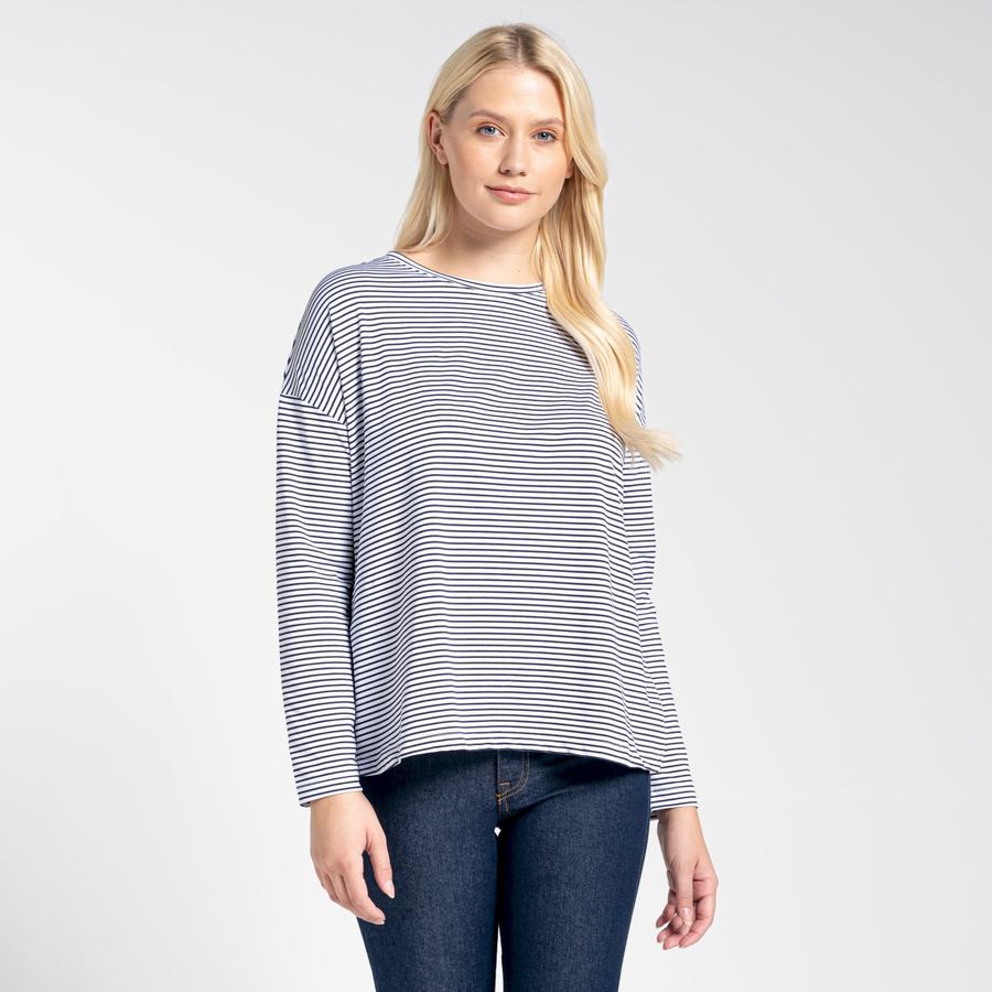 Craghoppers NosiLife Cora Long Sleeved T-shirts Dame Blå Mørkeblå Striber | TNE4213GG