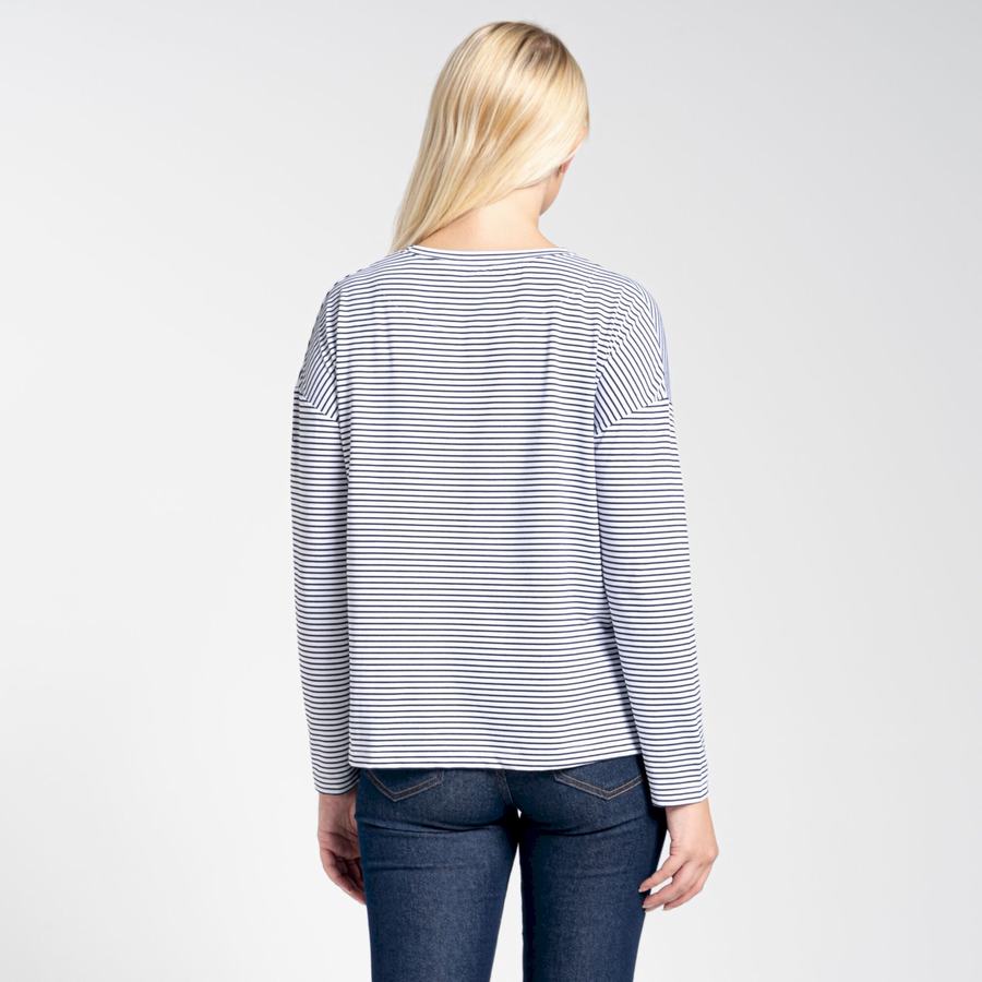 Craghoppers NosiLife Cora Long Sleeved T-shirts Dame Blå Mørkeblå Striber | TNE4213GG