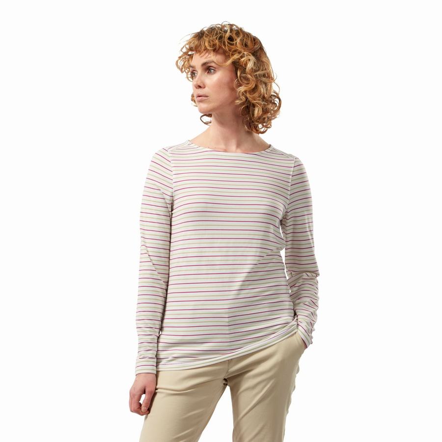 Craghoppers NosiLife Erin Long Sleeved T-shirts Dame Lysegrøn Striber | BFU10051MS