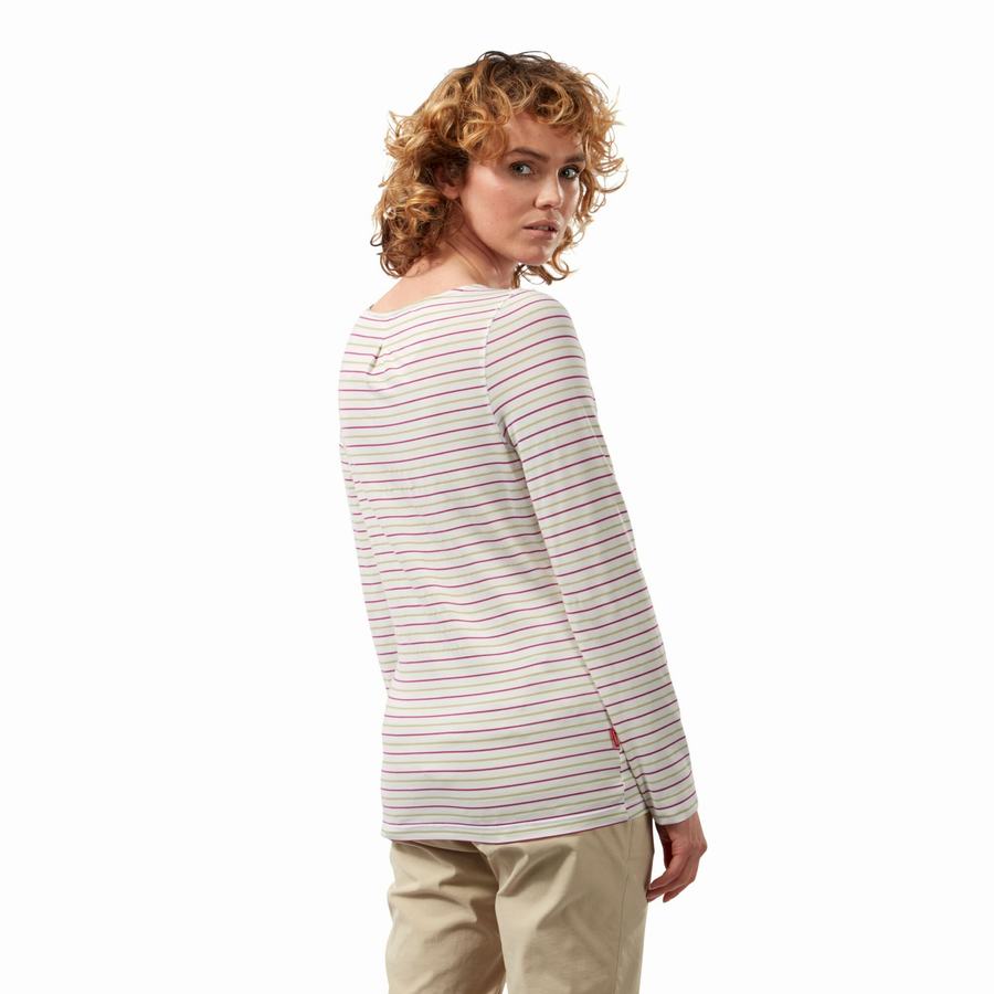 Craghoppers NosiLife Erin Long Sleeved T-shirts Dame Lysegrøn Striber | BFU10051MS