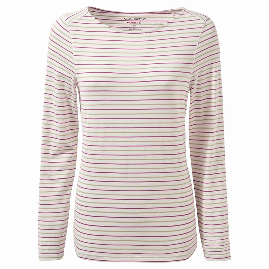 Craghoppers NosiLife Erin Long Sleeved T-shirts Dame Lysegrøn Striber | BFU10051MS