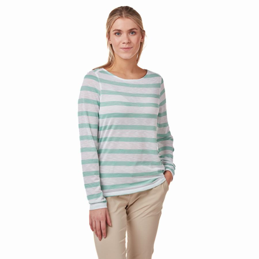 Craghoppers NosiLife Erin Long Sleeved T-shirts Dame Turkis Striber | FXC7970QY