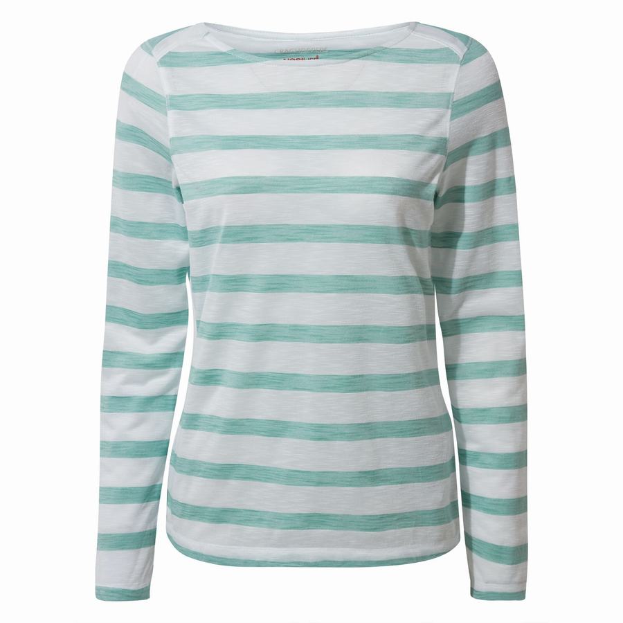 Craghoppers NosiLife Erin Long Sleeved T-shirts Dame Turkis Striber | FXC7970QY