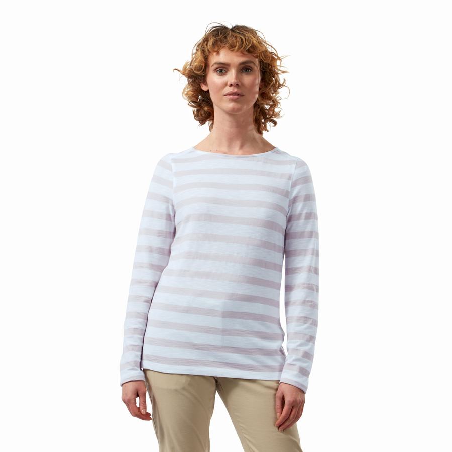 Craghoppers NosiLife Erin Long Sleeved T-shirts Dame Lilla Striber | NCF4717OL