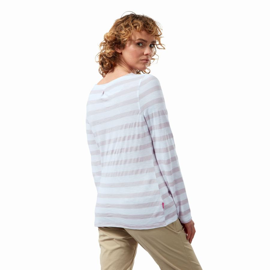 Craghoppers NosiLife Erin Long Sleeved T-shirts Dame Lilla Striber | NCF4717OL