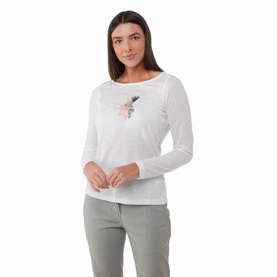 Craghoppers NosiLife Erin Long Sleeved T-shirts Dame Hvide | OQD4880FL