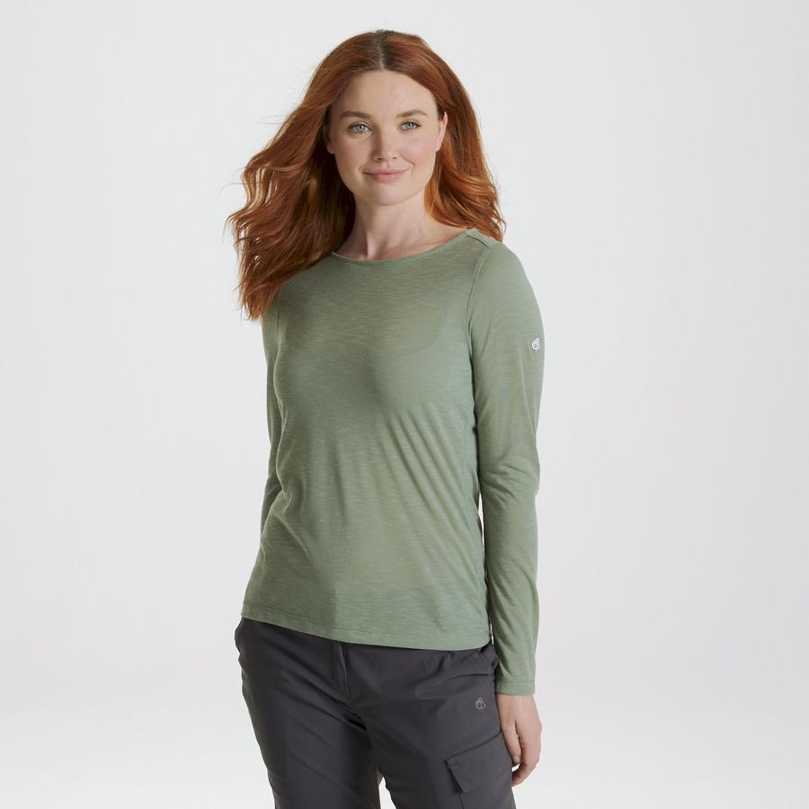 Craghoppers NosiLife Erin Long Sleeved T-shirts Dame Olivengrøn | SFJ226OW