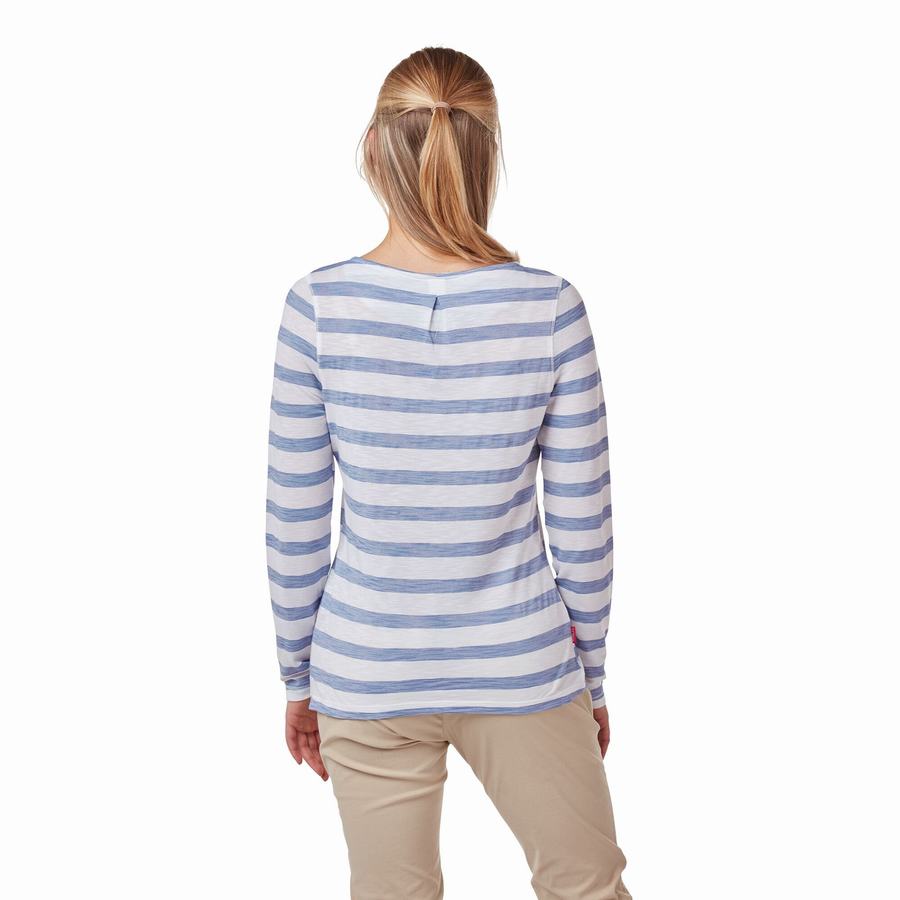 Craghoppers NosiLife Erin Long Sleeved T-shirts Dame Blå Striber | WWW5119UL