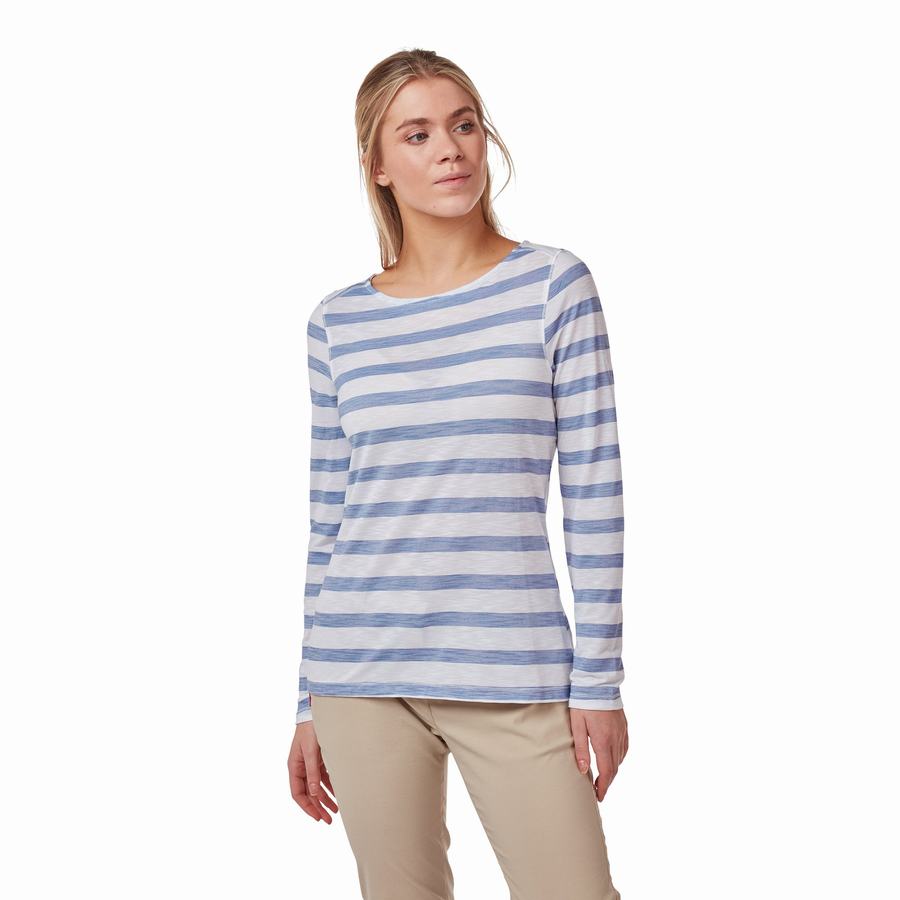 Craghoppers NosiLife Erin Long Sleeved T-shirts Dame Blå Striber | WWW5119UL