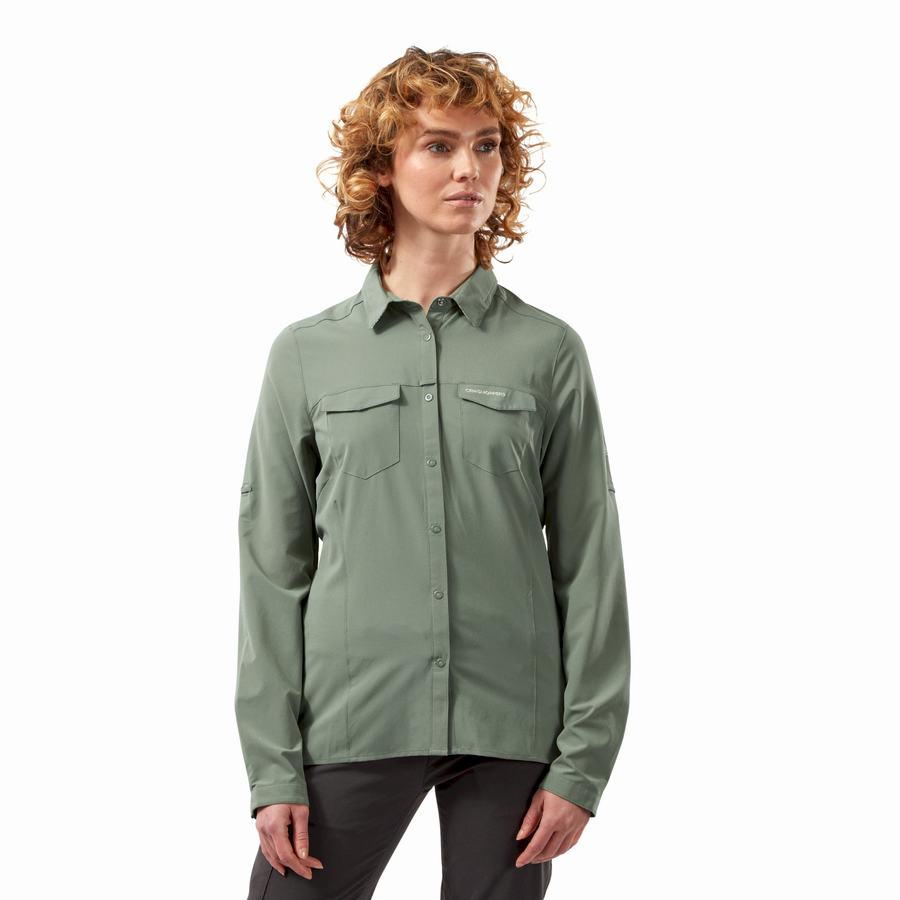 Craghoppers NosiLife Pro III Long Sleeved Skjorter Dame Olivengrøn | DPV7380RN