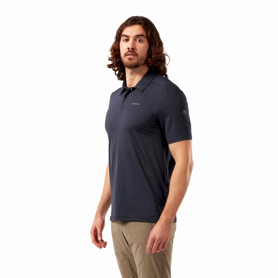 Craghoppers NosiLife Pro Kort Sleeved Polo T-shirts Herre Blå Mørkeblå | TGZ3750RB