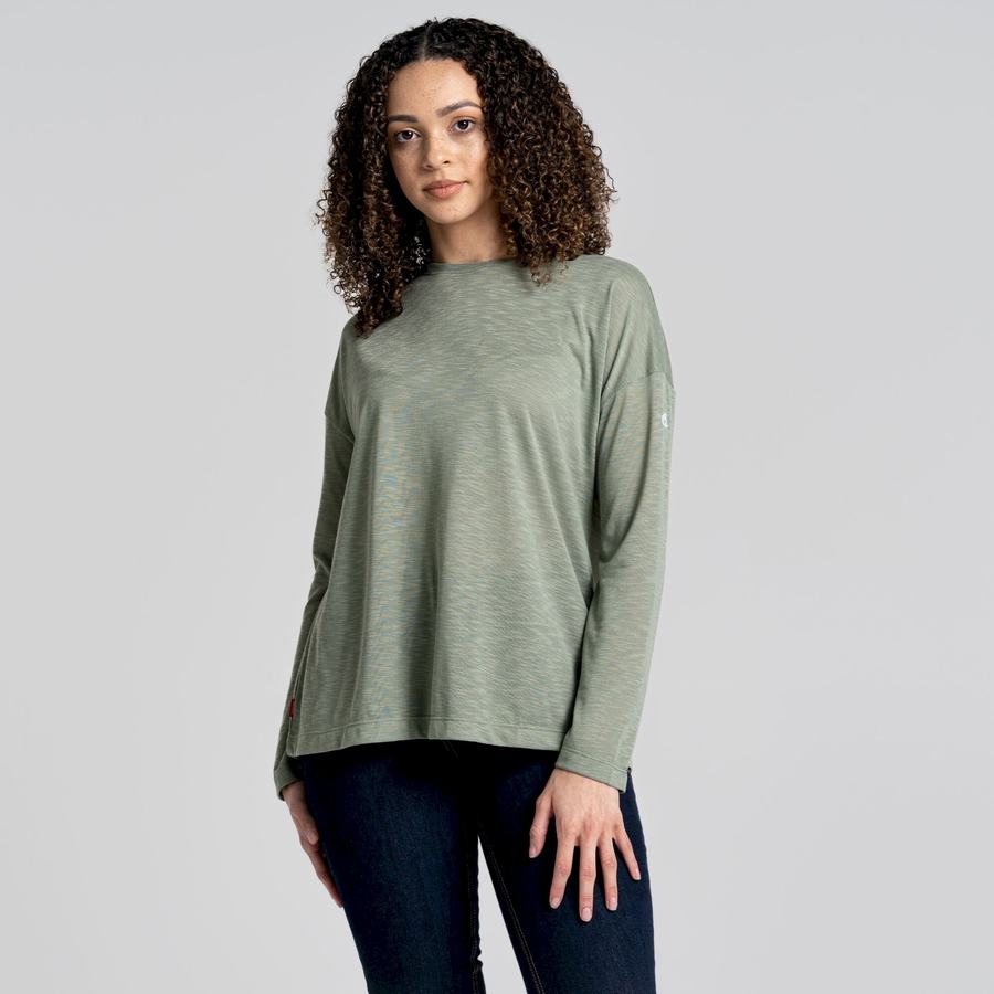 Craghoppers NosiLife Sami Long Sleeved T-shirts Dame Olivengrøn | OFR2440AZ