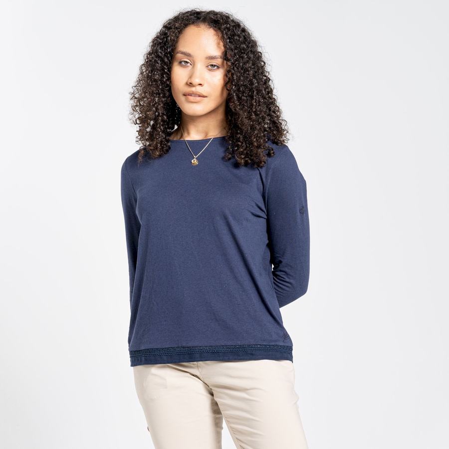 Craghoppers Nosibotanical Magnolia Long Sleeved T-shirts Dame Blå Mørkeblå | RDE7749UJ