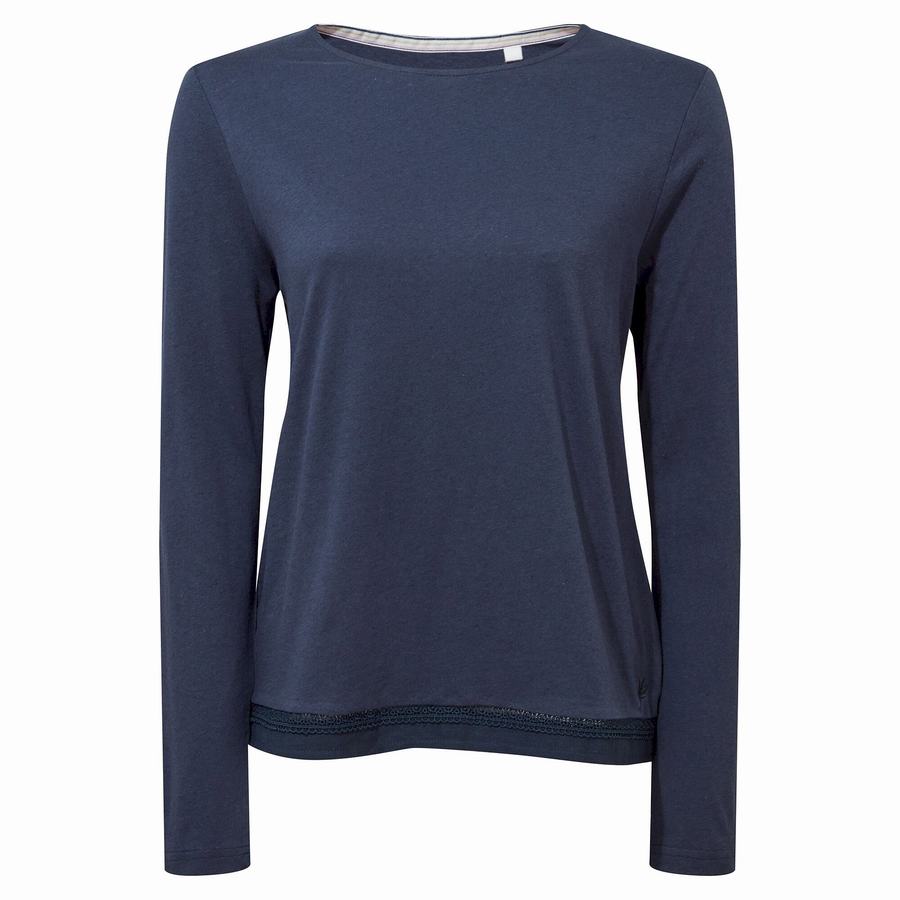 Craghoppers Nosibotanical Magnolia Long Sleeved T-shirts Dame Blå Mørkeblå | RDE7749UJ